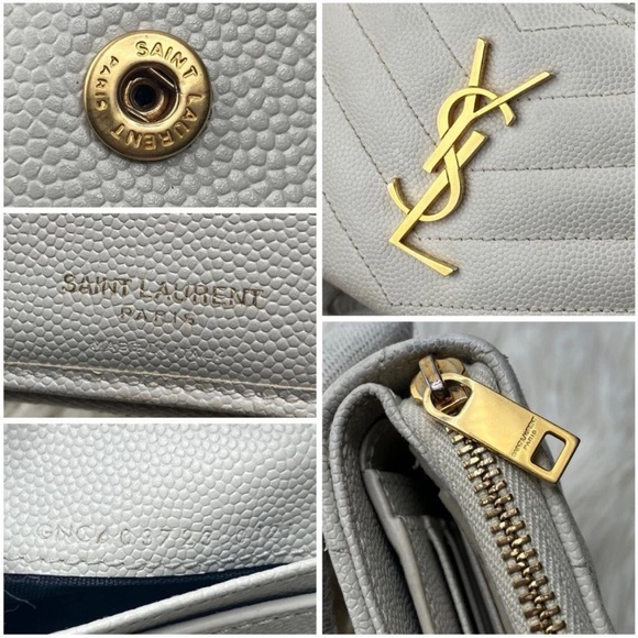 Yves Saint Laurent Ivory Quilted Wallet with Gold Logo - Picture 9 of 10